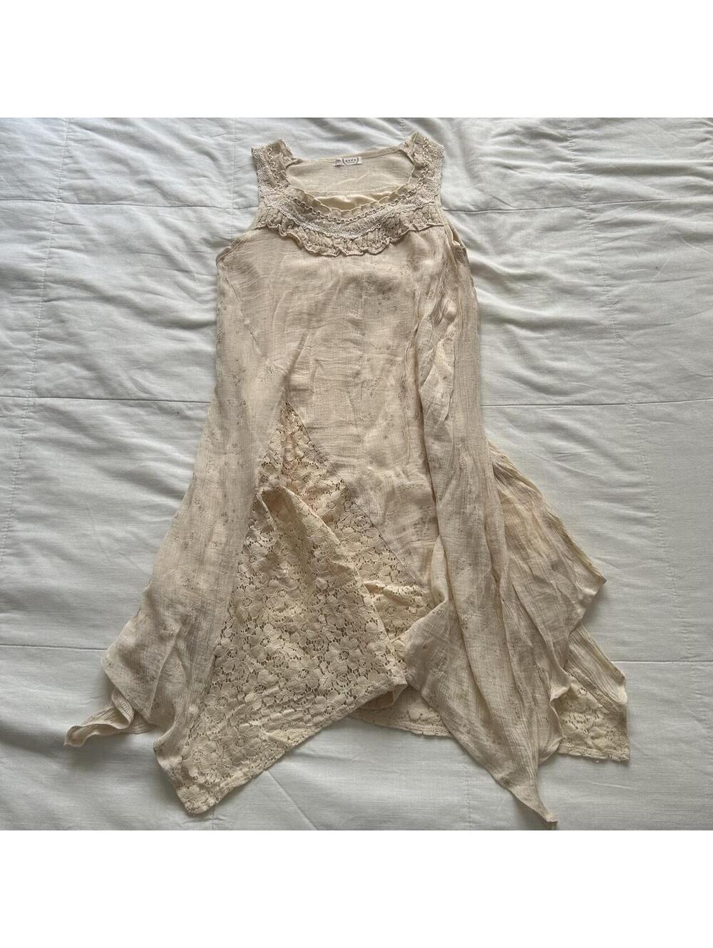 Axes Femme Cream Floral Lace Handkerchief Hem Tunic Dress M Japan